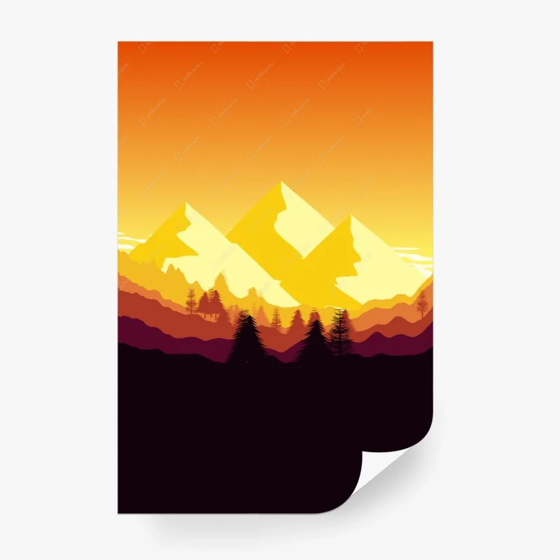 Papier peint crépuscule doré sur les montagnes stylisées – Wallnifity® Papier peint crépuscule doré sur les montagnes stylisées – Wallnifity®