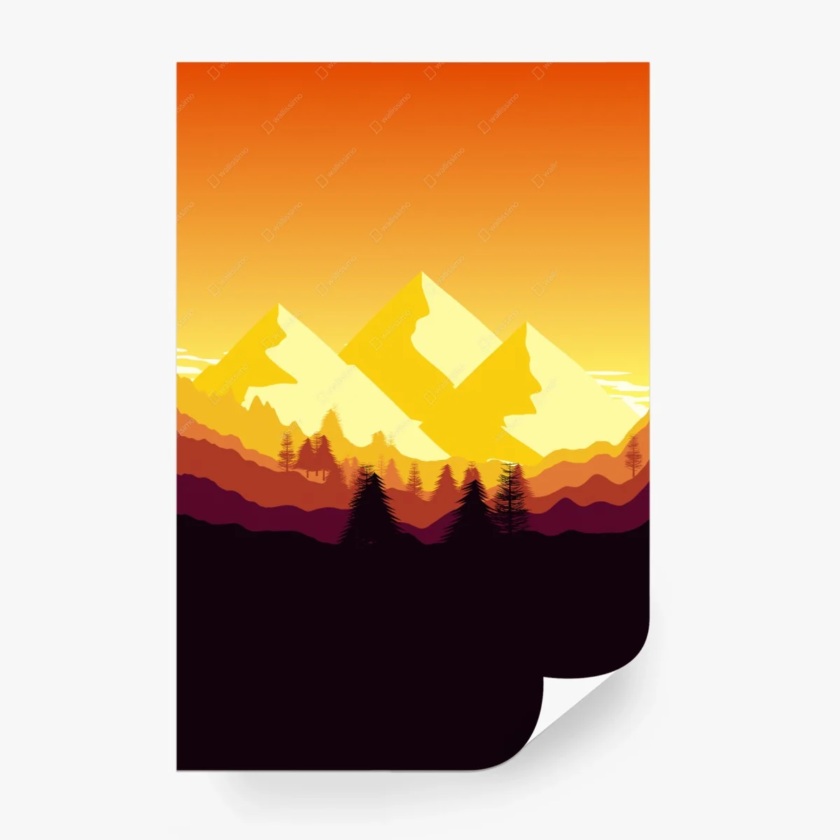 Papier peint crépuscule doré sur les montagnes stylisées – Wallnifity® Papier peint crépuscule doré sur les montagnes stylisées – Wallnifity®