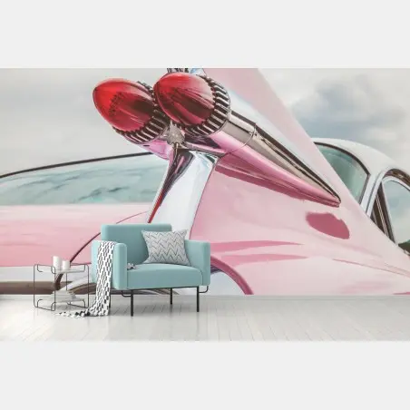 Papier peint ailes chromées d'une icône automobile rose – Wallnifity®