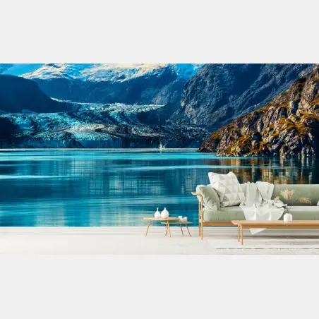 Papier peint reflets d'un glacier et sommet enneigé – Wallnifity®