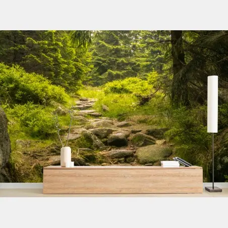 Papier peint chemin forestier verdoyant – Wallnifity®