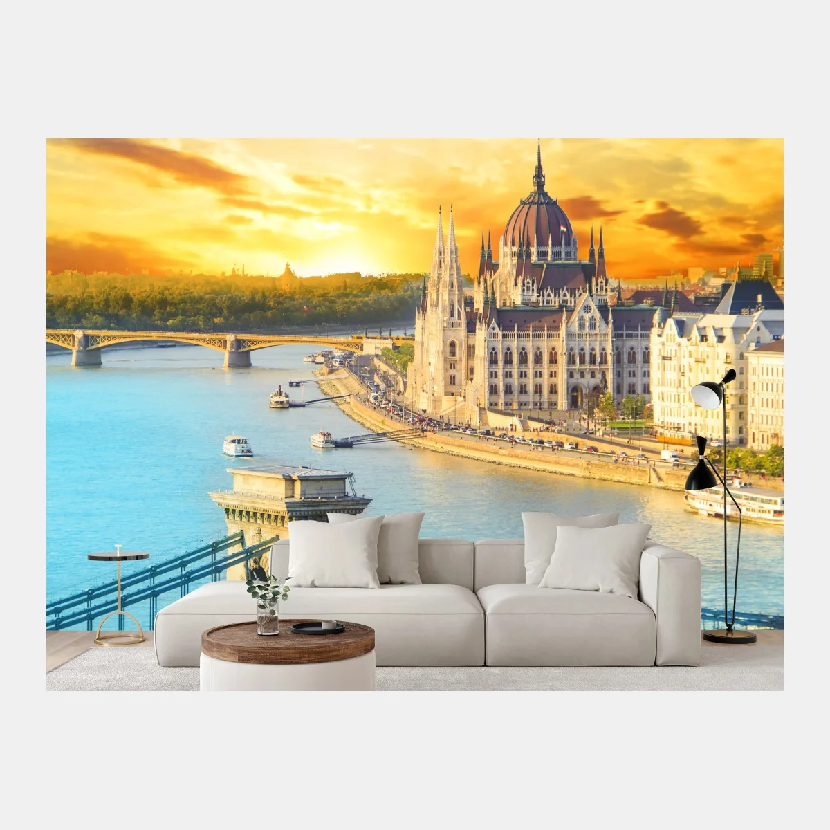 Papier peint coucher de soleil sur le parlement de Budapest – Wallnifity® Papier peint coucher de soleil sur le parlement de Budapest – Wallnifity®