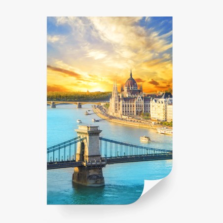Papier peint coucher de soleil sur le parlement de Budapest – Wallnifity®