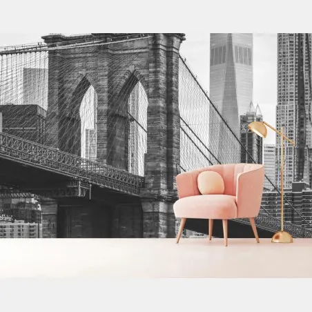 Papier peint pont de Brooklyn et skyline de New York en noir et blanc – Wallnifity®