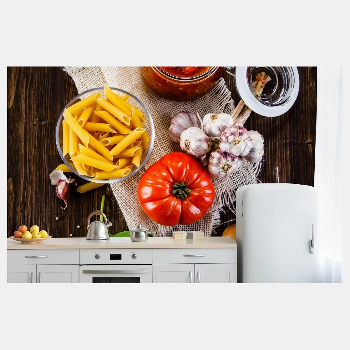 Papier peint composition culinaire rustique aux tomates et pâtes – Wallnifity® Papier peint composition culinaire rustique aux tomates et pâtes – Wallnifity®