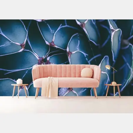 Papier peint motif géométrique de succulente en teintes bleu-vert – Wallnifity®