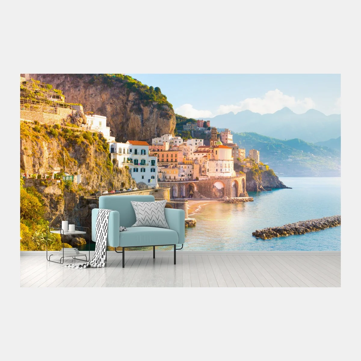 Papier peint village côtier perché sur falaise au bord de la mer – Wallnifity® Papier peint village côtier perché sur falaise au bord de la mer – Wallnifity®