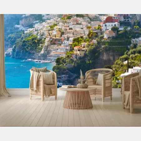 Papier peint vue panoramique de Positano sur la côte d'Amalfi – Wallnifity®
