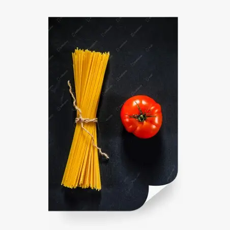Papier peint composition de spaghetti et tomate sur fond noir – Wallnifity®