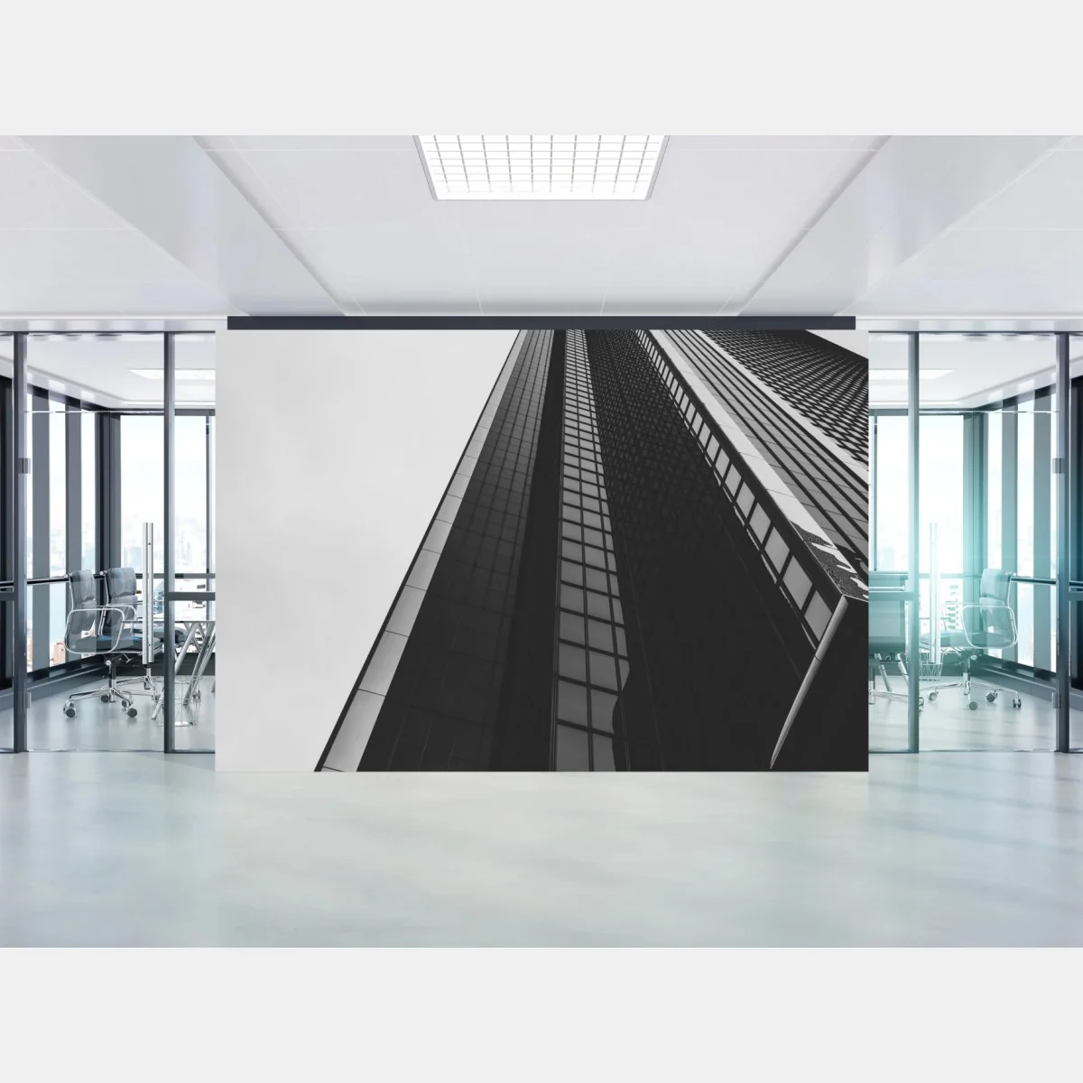Papier peint perspective monumentale d'un gratte-ciel en noir et blanc – Wallnifity® Papier peint perspective monumentale d'un gratte-ciel en noir et blanc – Wallnifity®