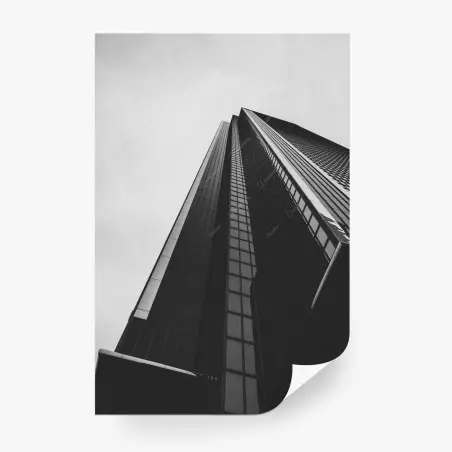 Papier peint perspective monumentale d'un gratte-ciel en noir et blanc – Wallnifity®