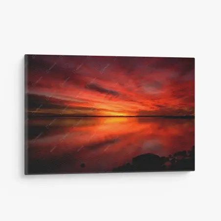 Tableau sur toile coucher de soleil rouge sur le lac – Wallnifity®