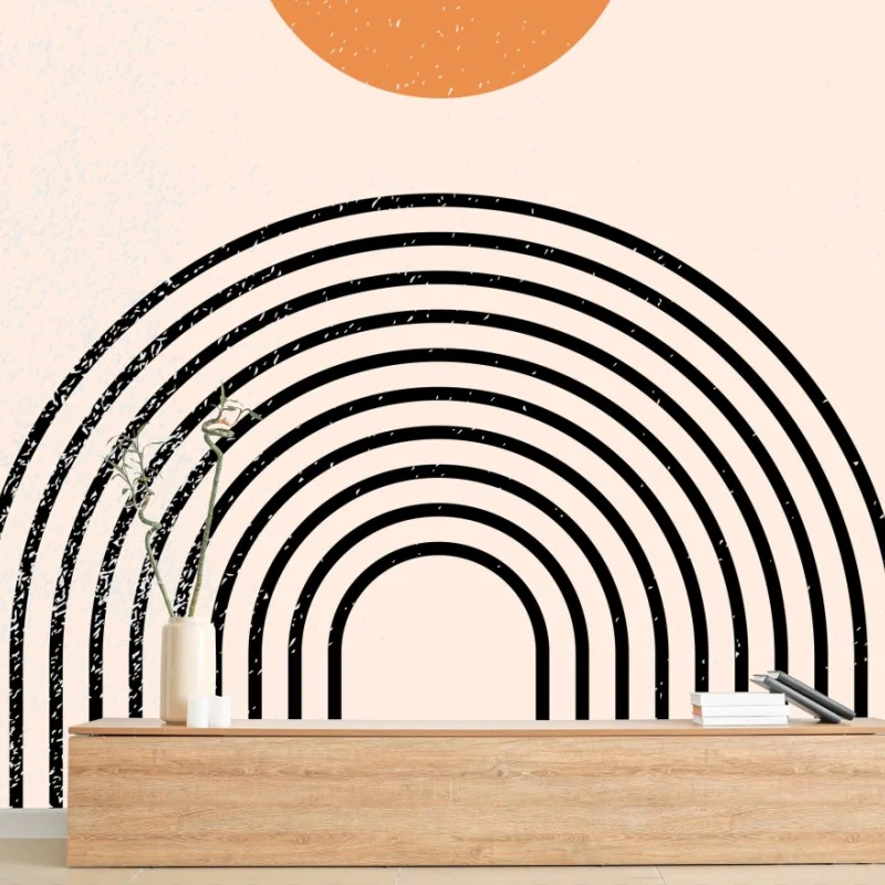 Papier peint soleil orange et arche géométrique minimaliste – Wallnifity® Papier peint soleil orange et arche géométrique minimaliste – Wallnifity®