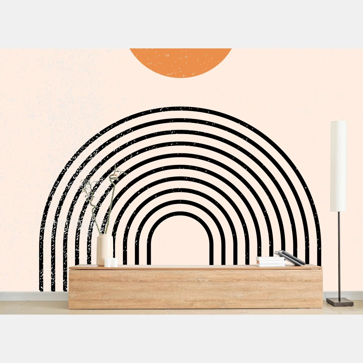 Papier peint soleil orange et arche géométrique minimaliste – Wallnifity® Papier peint soleil orange et arche géométrique minimaliste – Wallnifity®