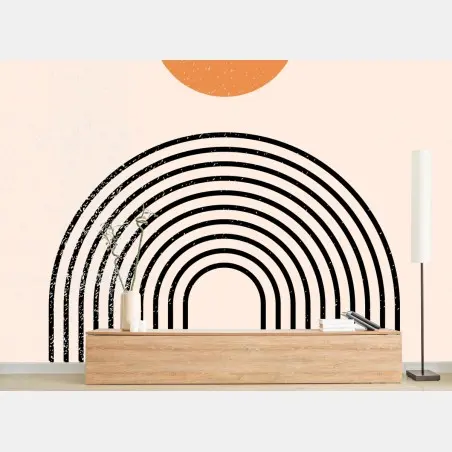 Papier peint soleil orange et arche géométrique minimaliste – Wallnifity®
