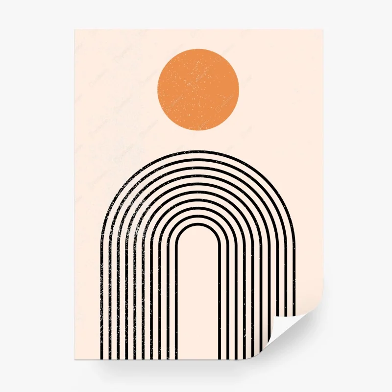 Papier peint soleil orange et arche géométrique minimaliste – Wallnifity® Papier peint soleil orange et arche géométrique minimaliste – Wallnifity®