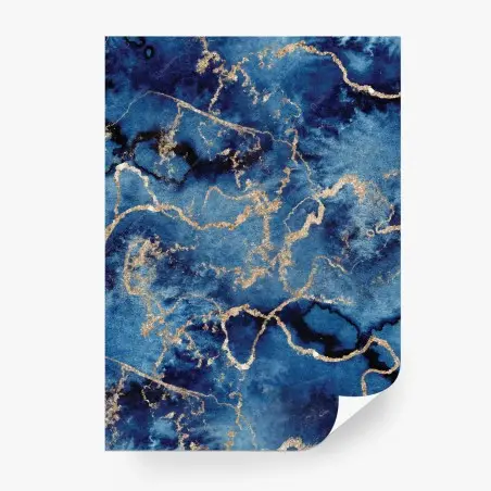 Papier peint marbre bleu veiné d'or – Wallnifity®