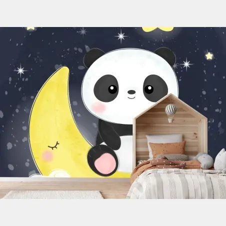 Papier peint panda mignon sur lune étoilée – Wallnifity®