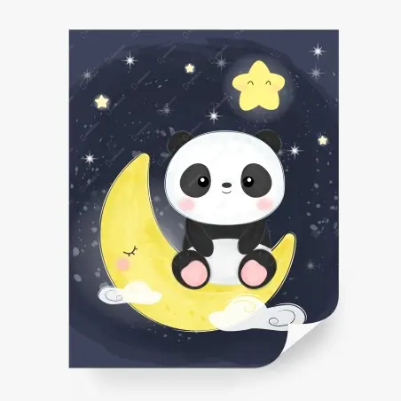 Papier peint panda mignon sur lune étoilée – Wallnifity®