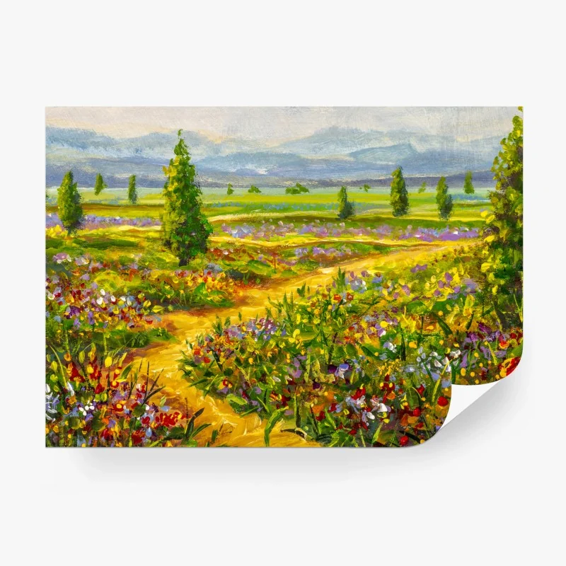 Papier peint chemin fleuri au cœur de la campagne – Wallnifity®