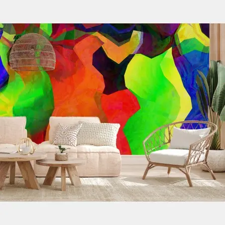 Papier peint composition abstraite polygonale multicolore – Wallnifity®