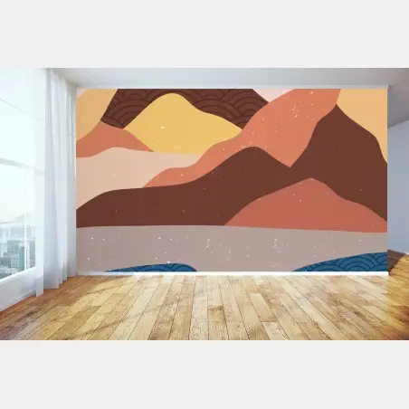 Papier peint paysage de montagnes abstrait au style japonais – Wallnifity®