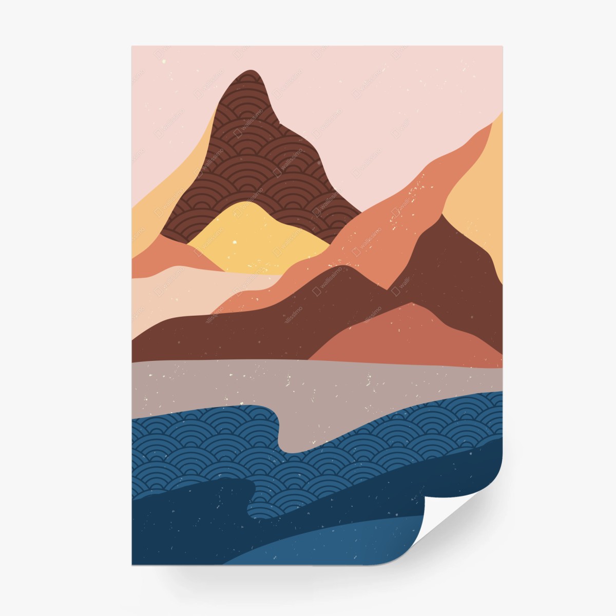 Papier peint paysage de montagnes abstrait au style japonais – Wallnifity®