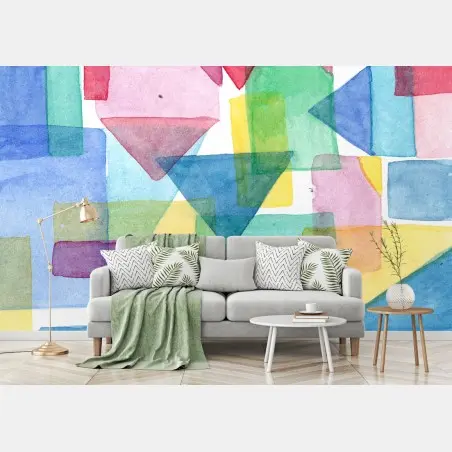 Papier peint composition aquarelle géométrique aux couleurs pastel – Wallnifity®