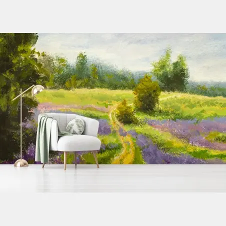 Papier peint champ de lavande impressionniste – Wallnifity®
