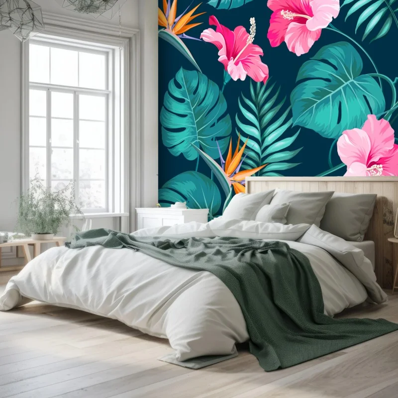 Papier peint motif tropical hibiscus monstera et oiseau de paradis – Wallnifity® Papier peint motif tropical hibiscus monstera et oiseau de paradis – Wallnifity®