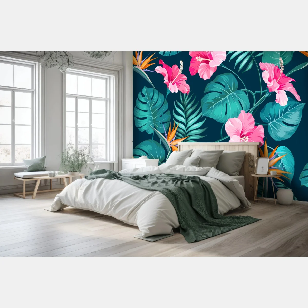 Papier peint motif tropical hibiscus monstera et oiseau de paradis – Wallnifity® Papier peint motif tropical hibiscus monstera et oiseau de paradis – Wallnifity®