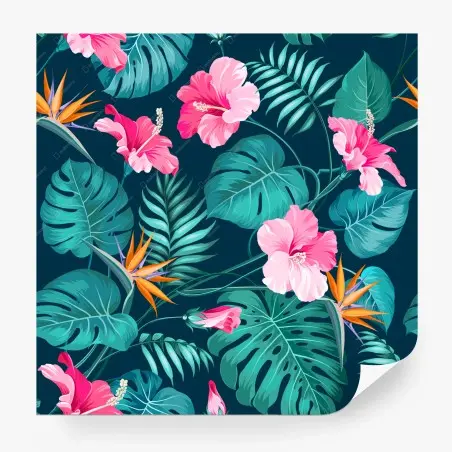 Papier peint motif tropical hibiscus monstera et oiseau de paradis – Wallnifity®