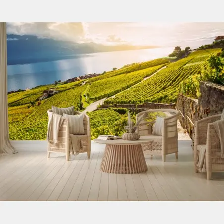 Papier peint paysage de vignobles au coucher de soleil – Wallnifity®