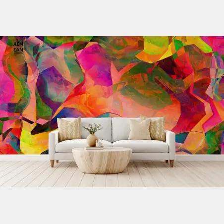 Papier peint composition abstraite géométrique aux couleurs vives – Wallnifity®