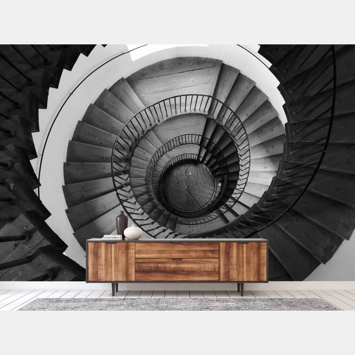 Papier peint spirale architecturale en noir et blanc – Wallnifity® Papier peint spirale architecturale en noir et blanc – Wallnifity®