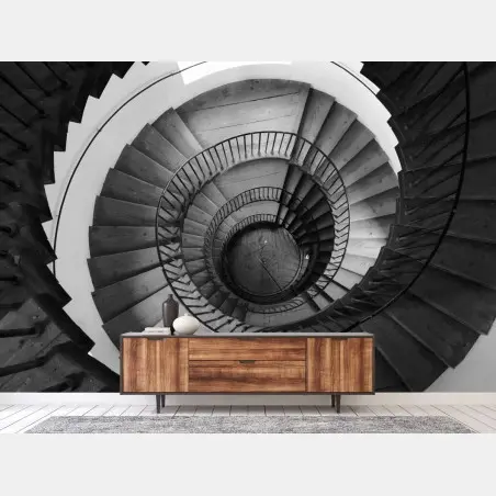 Papier peint spirale architecturale en noir et blanc – Wallnifity®