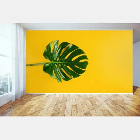 Papier peint motif tropical feuille monstera sur fond jaune – Wallnifity®