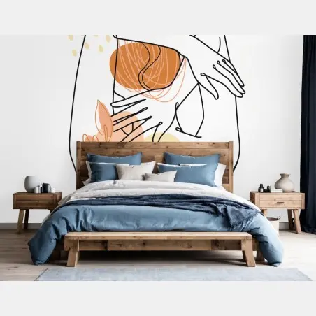 Papier peint silhouette féminine minimaliste aux accents orangés – Wallnifity®