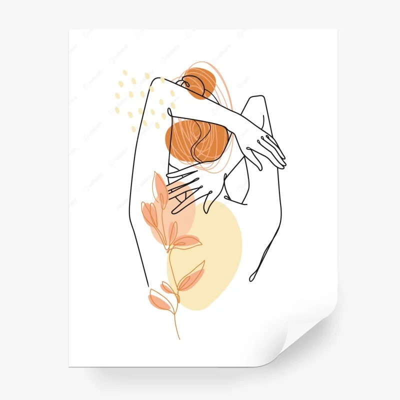 Papier peint silhouette féminine minimaliste aux accents orangés – Wallnifity® Papier peint silhouette féminine minimaliste aux accents orangés – Wallnifity®