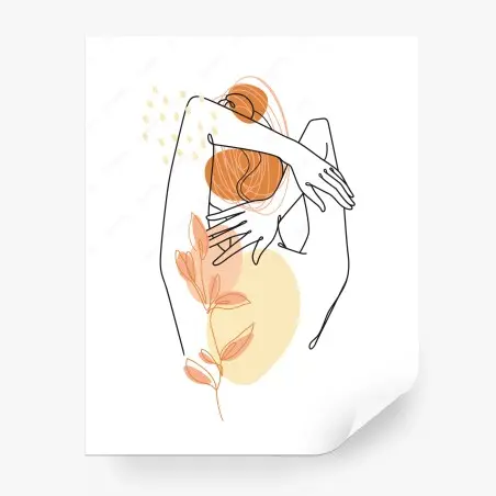 Papier peint silhouette féminine minimaliste aux accents orangés – Wallnifity®