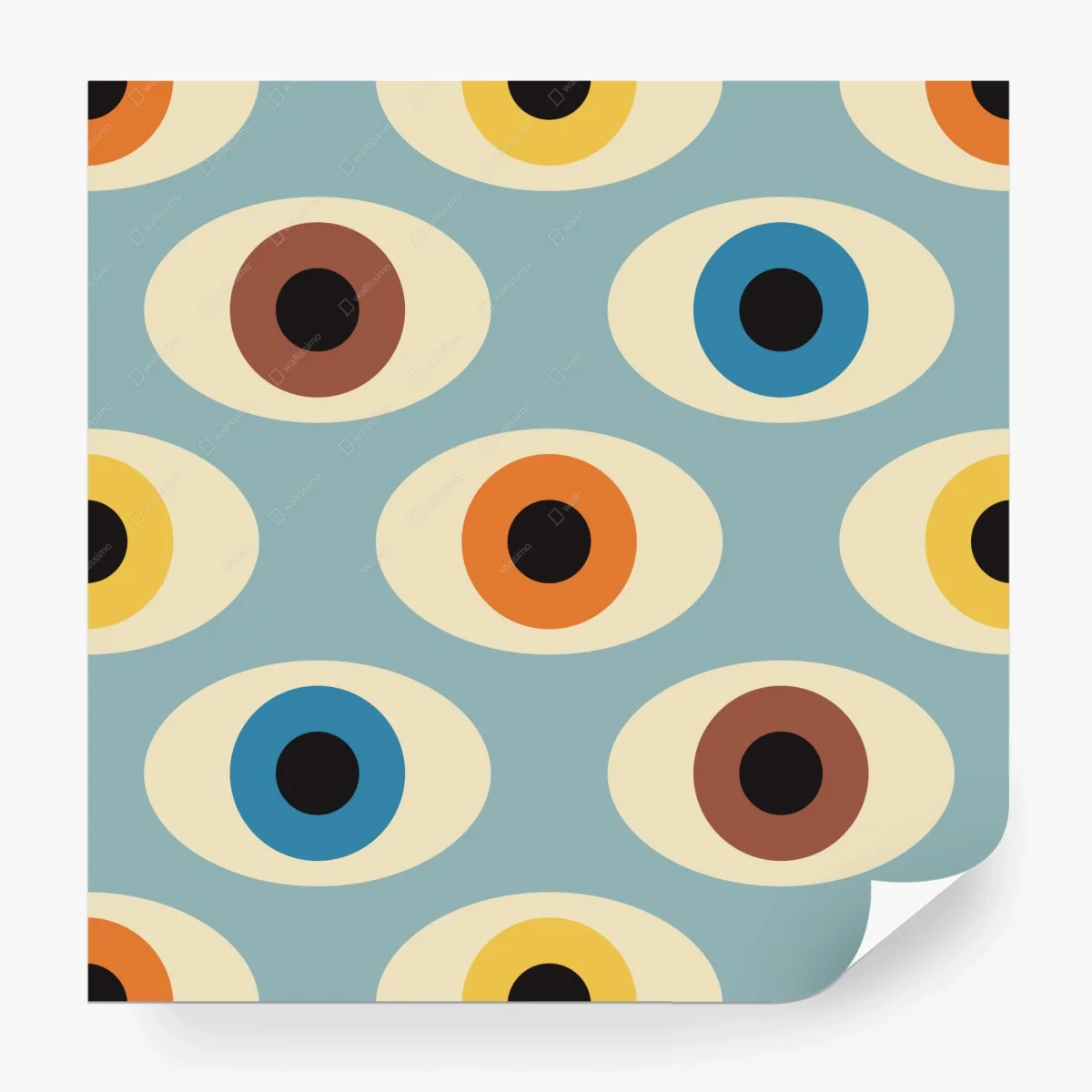 Papier peint motif yeux rétro aux couleurs ocre et bleu – Wallnifity® Papier peint motif yeux rétro aux couleurs ocre et bleu – Wallnifity®