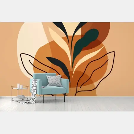Papier peint composition botanique abstraite aux tons terre cuite – Wallnifity®