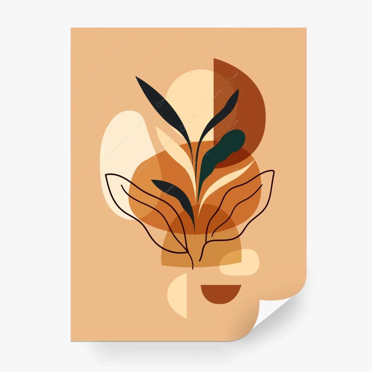 Papier peint composition botanique abstraite aux tons terre cuite – Wallnifity®