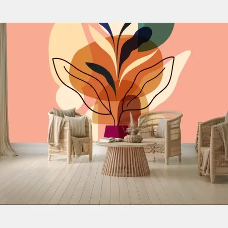Papier peint composition florale abstraite aux tons chauds – Wallnifity®