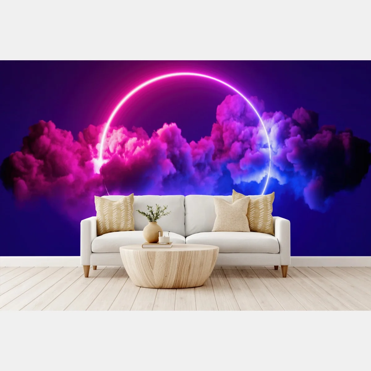 Papier peint anneau néon sur nuage surréaliste – Wallnifity® Papier peint anneau néon sur nuage surréaliste – Wallnifity®
