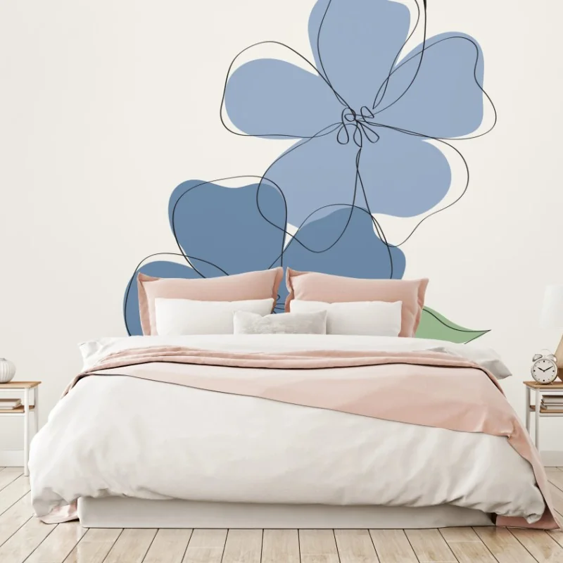 Papier peint composition florale bleue minimaliste – Wallnifity®