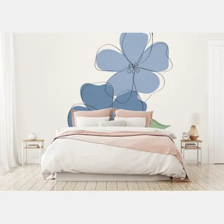 Papier peint composition florale bleue minimaliste – Wallnifity®