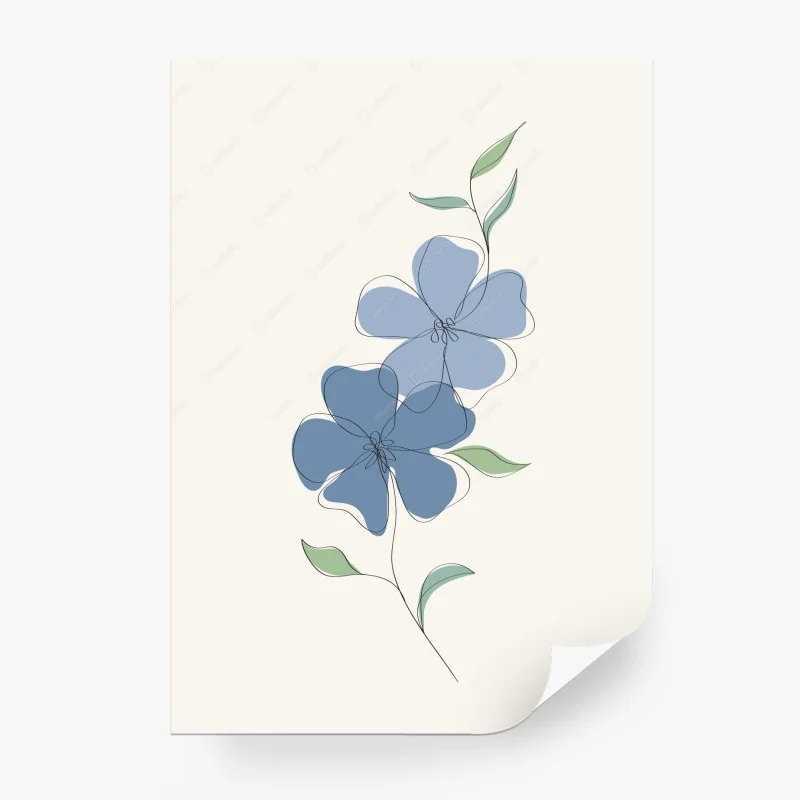Papier peint composition florale bleue minimaliste – Wallnifity®