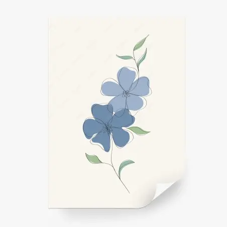 Papier peint composition florale bleue minimaliste – Wallnifity®
