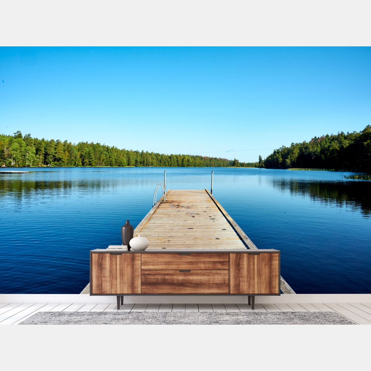 Papier peint ponton paisible sur un lac serein – Wallnifity®